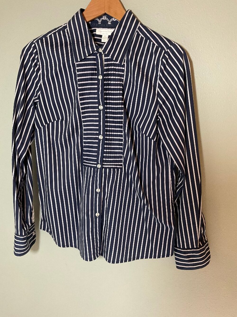 Striped Shirt with Tuxedo Pleating 10P